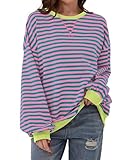 TERIVEEK Damen-Sweatshirt, Oversize, gestreift, Farbblock, langärmelig,...