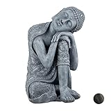 Relaxdays Buddha Figur geneigter Kopf, XL 60cm, Asia Deko, Gartenfigur,...