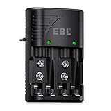 EBL Akku Ladegerät für AA AAA 9V NIMH Akkus, 4-Ladefach Smart Plug...