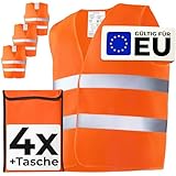 4 Sicherheitsweste - Warnwesten Set mit Tasche – Geprüfte EN ISO 20471,...