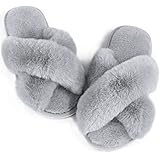 Ankis Hausschuhe Damen Plüsch mit Kreuzband Warme Pantoffeln, Memory-Schaum und...