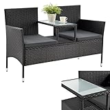 Juskys Polyrattan Gartenbank Monaco - 2-Sitzer Bank mit Tisch & Kissen -...