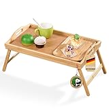 Floordirekt Betttablett, Serviertablett mit Füßen, Holztablett aus Bambus,...