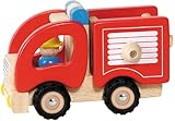 Goki 55927 Feuerwehrauto aus Massivholz, Rotes Spielzeugauto mit Gummireifen &...