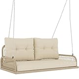 Outsunny Hollywoodschaukel 2-Sitzer Rattan Gartenschaukel mit Kissen Ketten...