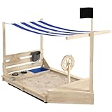 Outsunny Sandkasten Sandkiste groß mit Abdeckung im Schiff Design Matschekiste...