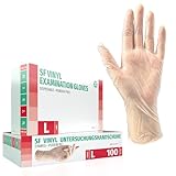 SF Einweghandschuhe L Transparent - 100 Stück Vinyl Handschuhe, Puderfrei,...