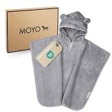 MOYO Baby Badeponcho mit Bärenohren in Grau I Poncho Kinder Badetuch für 0-3...