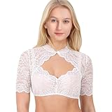 Aomig Dirndlbluse Damen, Spitze Trachtenbluse Damen, Weiß Rundhals Kurzarm...