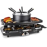 Klarstein 3-in-1 Raclette Fondue Kombi und Grill, 1100W Raclette-Fondue-Set mit...