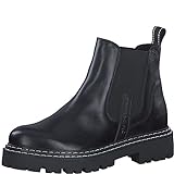 MARCO TOZZI Damen Chelsea Boots aus Leder Blockabsatz, Schwarz (Black/White), 39