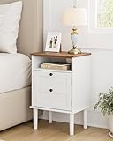 HEYZOEY Nachttisch Weiß Holz mit Tür und offenem Fach, Beistelltisch mit...