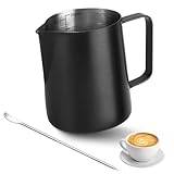 VMUTGA Milchkännchen Edelstahl, 350 ml Milchkanne Edelstahl Schwarz Kaffee...