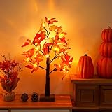 KASZOO Herbstdeko Ahornblatt Baum Lichter mit 24 LEDs, 60cm Lichterbaum Für...