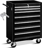 Masko® Werkstattwagen - 7 Schubladen, schwarz | Abschließbar | Massives Metall...