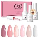 PEACECOLOR UV Nagellack Set, 6 Farben Nude Rosa Weiß Nagellack Gel für DIY...