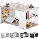 Casaria® Couchtisch Weiß Eiche Holz mit Stauraum 2 Fächer 90x59x48m Kratzfest...