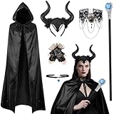 6Pcs Halloween Kostüm Damen Set - Malefiecent Kostüm Teufel Kostüm Damen mit...