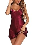 Litherday Negligee Damen Sexy Babydoll Kurz Satin Nachthemd V-Ausschnitt...