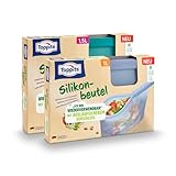 Toppits 2er Set wiederverwendbare Silikonbeutel 1L + 1,5L mit Standboden,...