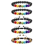 LABOTA 5 Stück Chakra Armband Echte Steine, Lava Stein Armbänder, 7 Farben...