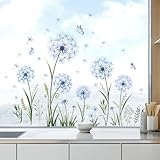 Tanlaby Blau Löwenzahn Fensteraufkleber Pflanzen Schmetterling Fensterbilder...