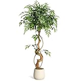 Litake Kunstpflanzen Künstlicher Ficus Baum 120 cm Große Grüne Birkenfeige im...