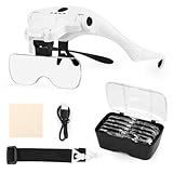 Lupe mit Licht, Lupenbrille USB Ladung mit 4 LED Licht und 2 Modi Einstellbarer...