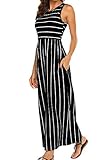 BDTECAOR Damen Sommer Casual Streifen Maxikleid Ärmellos Lockere Strand Swing...