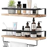 Uten Wandregal Holz, Schweberegal Rustikal mit Handtuchhalter 2er Set Hellbraun...