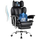 IWMH Bürostuhl Ergonomischer 200KG, PU Leder Chefsessel mit Fußstütze,...