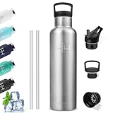 Grsta Thermosflasche- 1l- Trinkflasche Edelstahl, Trinkflasche mit Strohhalm,...