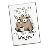 Eule Souvenir Magnet eckig mit Spruch Früher Vogel soll Nicht Kaffee Saufen...