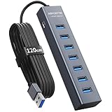 7-Port USB 3.0 HUB mit 120cm Kabel für Desktop, Aluminium USB Hub 5Gbps USB...