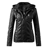 SkotO Lederjacke Damen Große Größen - Kunstlederjacke Mit Kapuze Kurz...