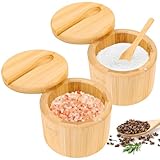 Byffoer 2 Stück Bambus Salzdose,6oz Salzbehälter mit Magnetischem...