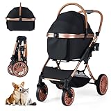 COSTWAY 3 in 1 Hundewagen, Hundebuggy klappbar, bis 25 kg, Katzenbuggy mit...