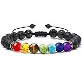 Widamin 7 Chakra Armband Geflochten, 8mm Verstellbar Naturstein Lava Heilsteine...