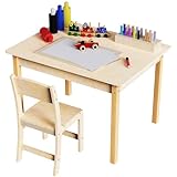 Puecrof Holz Kinder Tisch- und Stuhlset, Kleinkind Schreibtisch und Stuhlset