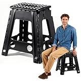 Tritthocker Klappbar 45cm – Faltbarer Hocker Schwarz, Tragbarer Falthocker aus...