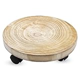 Spetebo Pflanzentrolley aus Baumscheibe massiv - 30 cm - Holz Blumentopf...