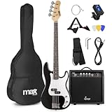 MAX GigKit Bassgitarre Set, E Bass Gitarre, Bass Guitar mit Gitarrenverstärker,...