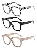 JM 3er-Pack übergroße Quadratische Lesebrille, Brille Blaulichtfilter Damen...
