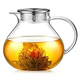 ecooe 1400ml Einfach Glas Teekanne mit 18/8 Silberne Edelstahl 2 in 1 Teesieb...