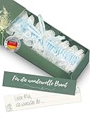 HOCHZEITSHELD Blaues Strumpfband Hochzeit inkl. personalisierbarer Karte als...