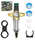 ZHEHNSA 6Stuck Rückspülfilter mit Druckminderer wasser 1 zoll und Manometer, hauswasserfilter hausanschluss 3/4 Inch DN 20,Vorfilter, Sedimentfilter,Wiederverwendbarer Druckregler aus Messing