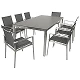 DEGAMO Gartengarnitur Sydney 9-teilig Edelstahl (8X Stapelsessel gepolstertes...