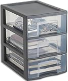 SUNDIS Tag Tower, schubladenbox aus Kunststoff, grau, 3 transparente Schubladen...