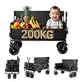 Bollerwagen Faltbarer mit 200KG Tragkraft, Schwarz, Verstärktes Stahlrohr,...