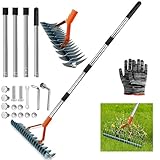 Vertikutierer Rechen mit Stiel 170cm, Metall Schneidrechen Garten, Abnehmbar,...